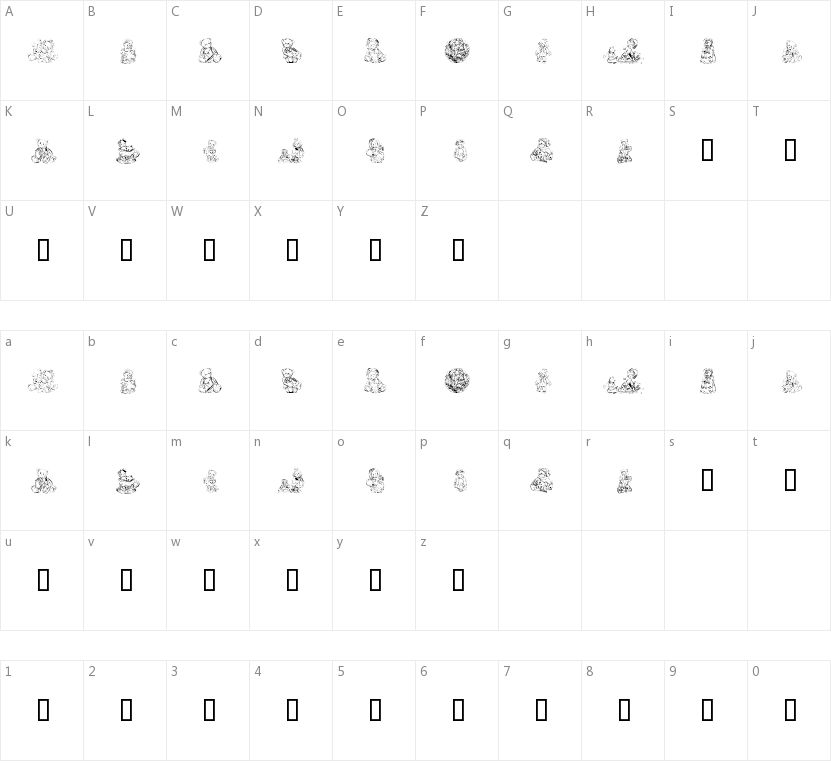 KR Adorable Teddies的字符映射图