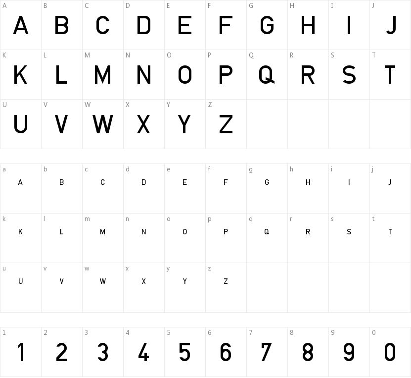 Blockschrift f的字符映射图