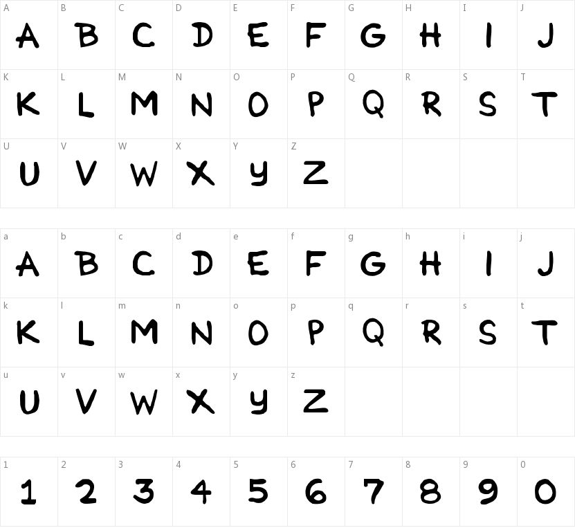 Cartoonist Simple的字符映射图