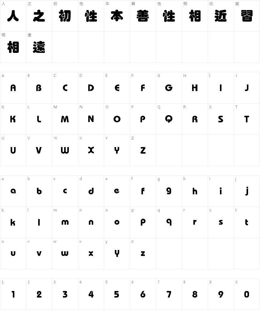 中国龙叠圆体的字符映射图