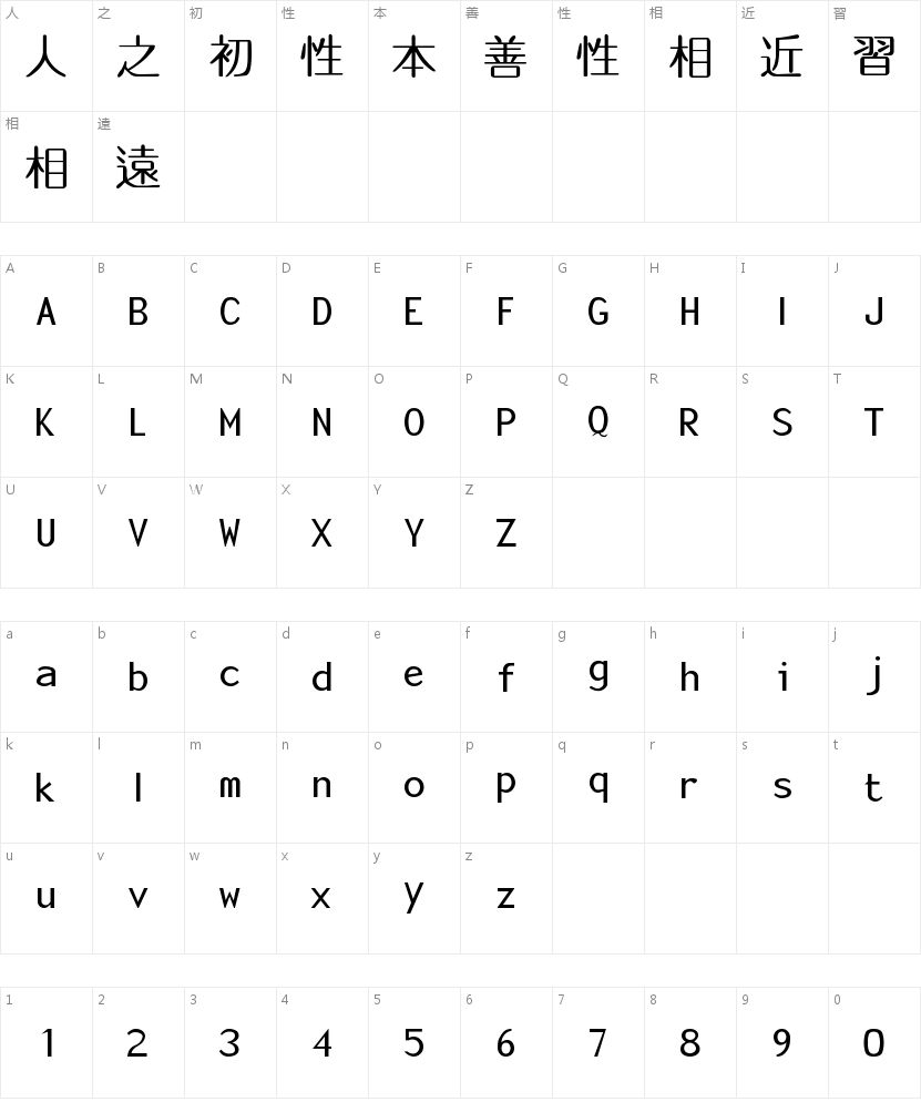 中国龙圆新书的字符映射图
