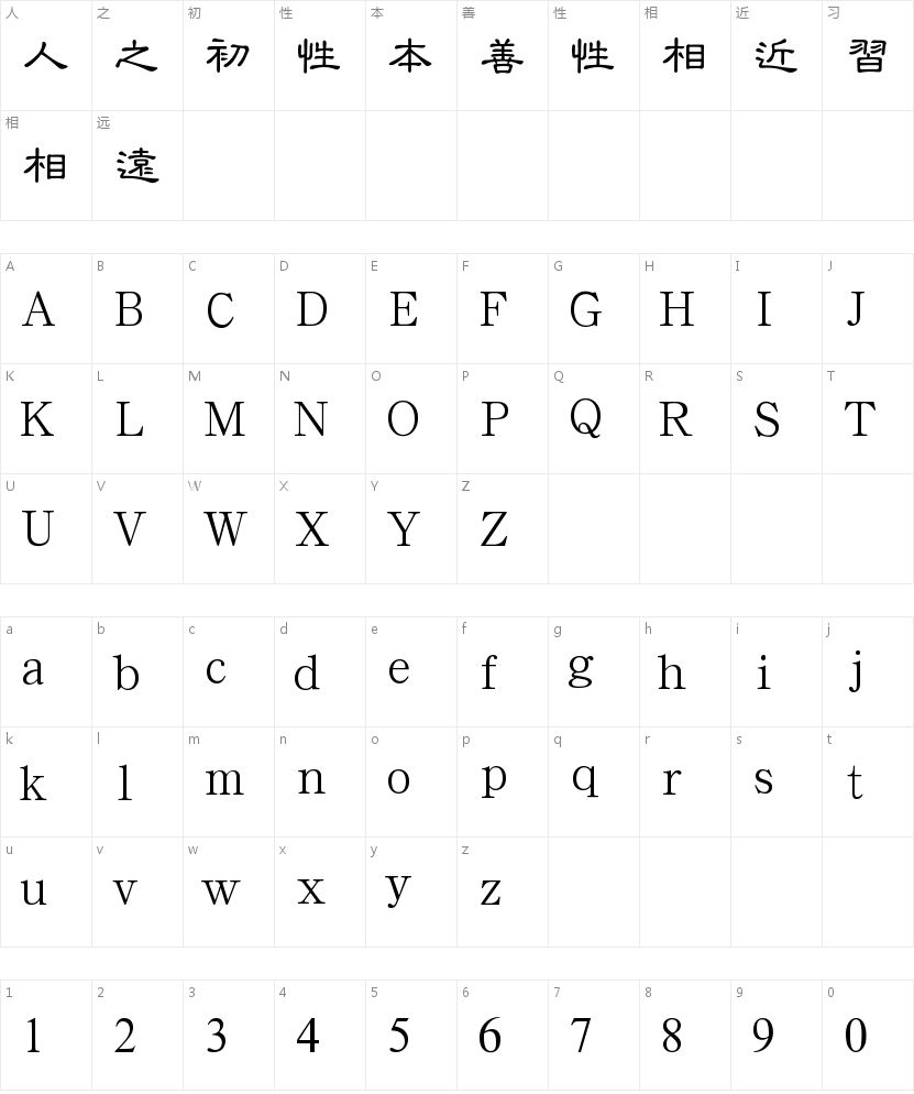 汉鼎繁粗隶的字符映射图