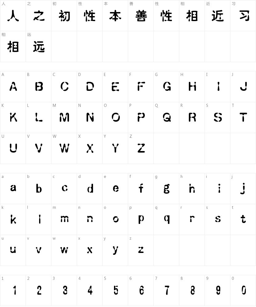 迷你简水滴的字符映射图