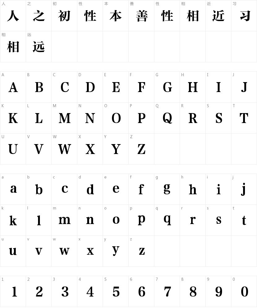 方正粗雅宋简体的字符映射图