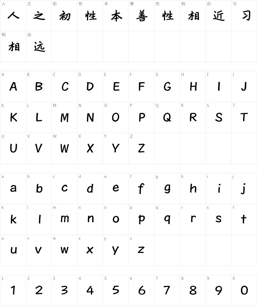 方正行黑简体的字符映射图
