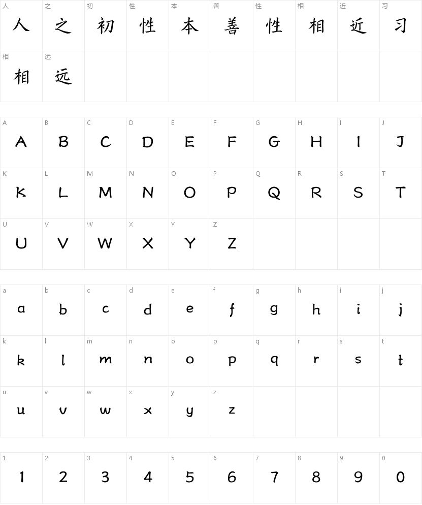 方正字迹-典雅楷体简体的字符映射图