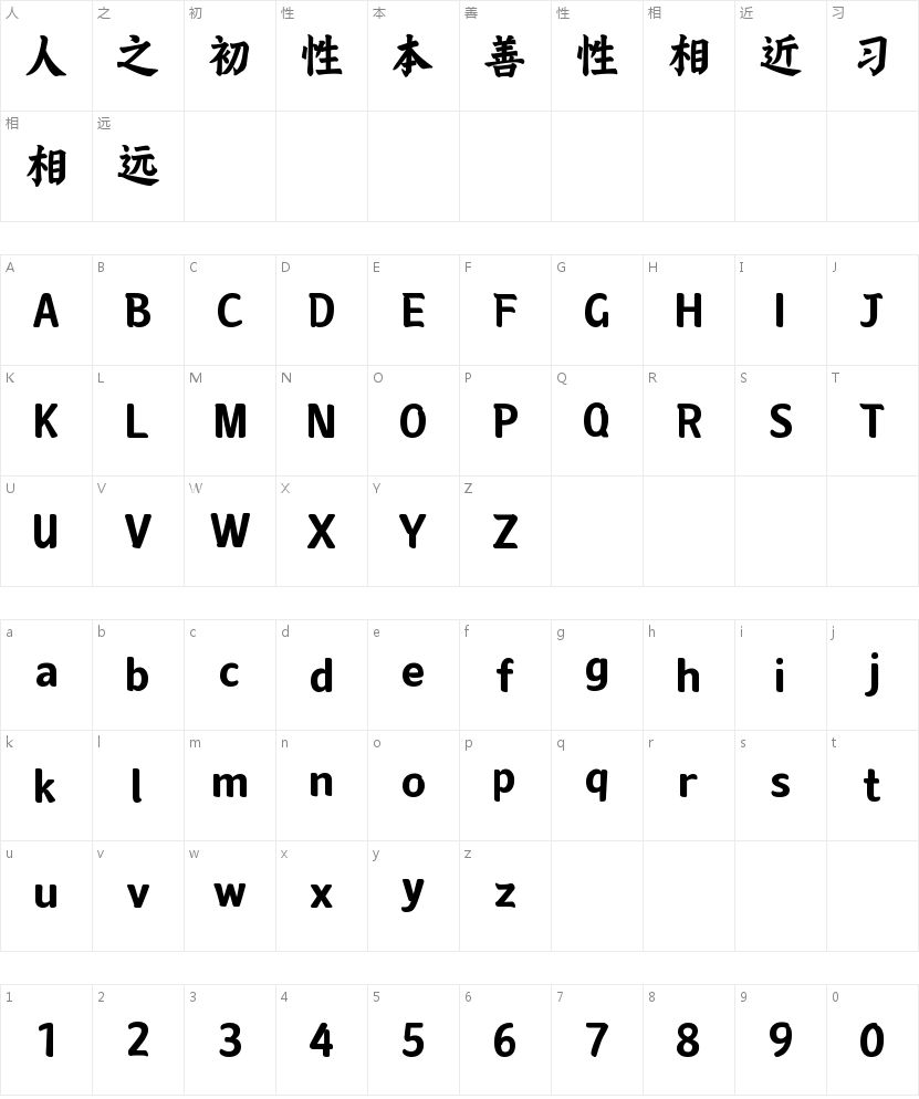 文道榜书的字符映射图