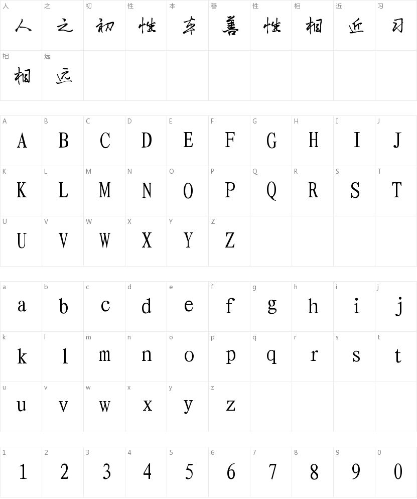 品如手写体的字符映射图