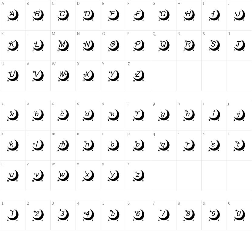 Moon Font的字符映射图