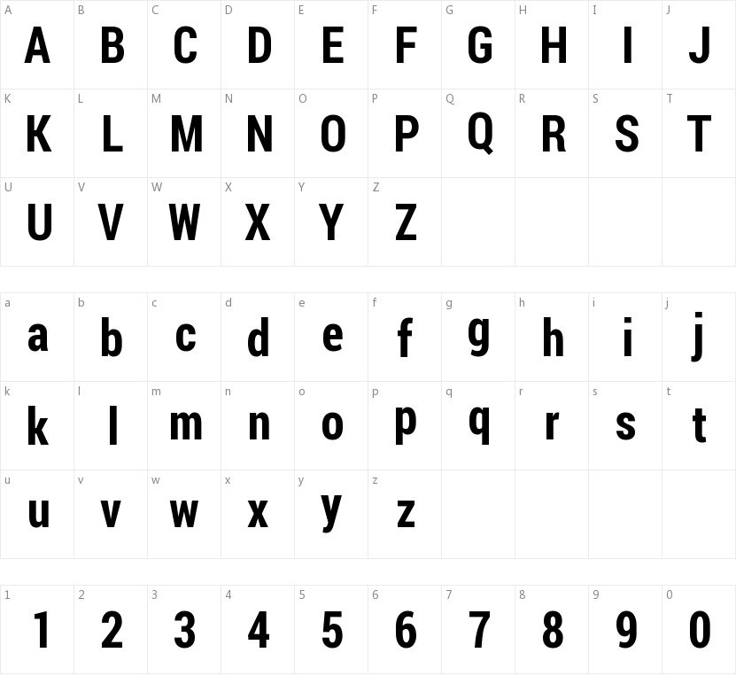 Roboto Condensed的字符映射图