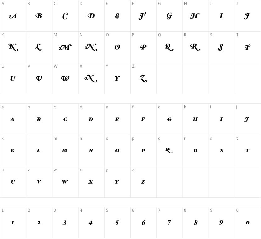 HoeflerText-Black-Italic-Sw-SC的字符映射图