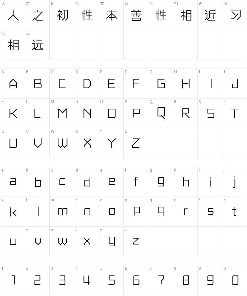 方正卓越体 简的字符映射图
