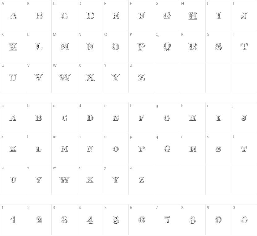Eingraviert Beveled的字符映射图
