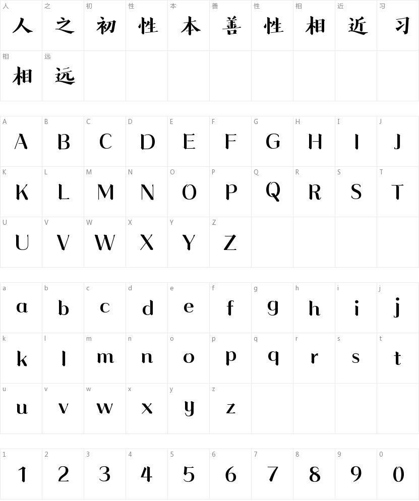 方正风雅楷宋简体 ExtraBold的字符映射图