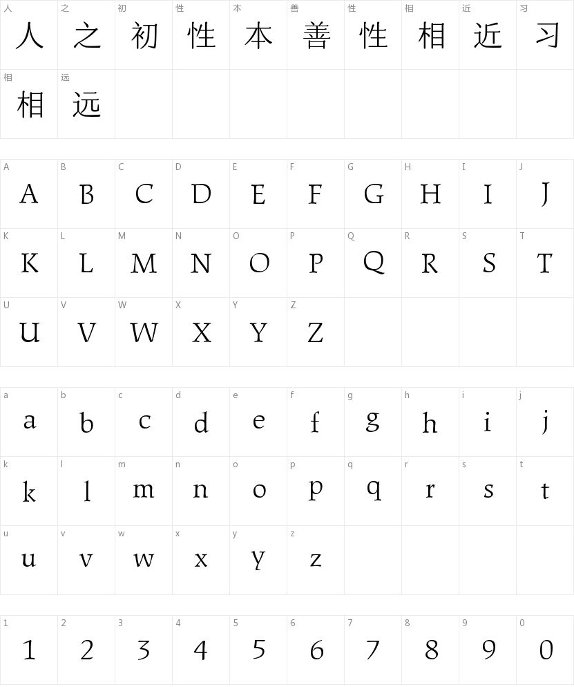 方正秉楠圆宋简体的字符映射图