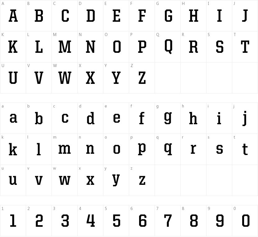United Serif SemiCond Bold的字符映射图