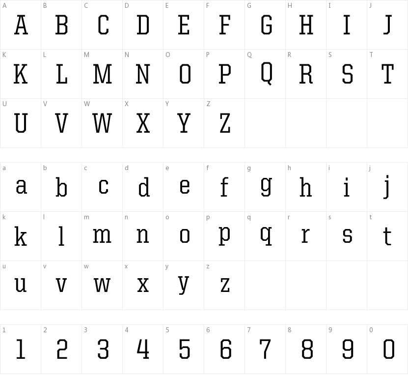 United Serif SemiCond Medium的字符映射图