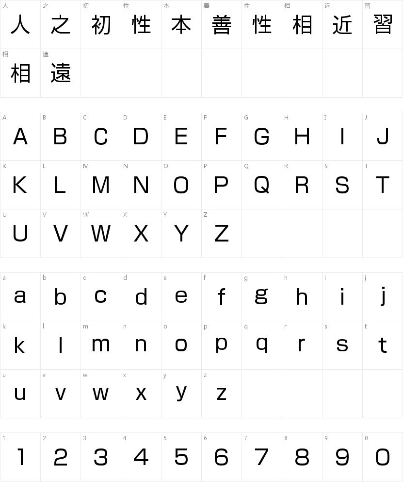 A-OTF 新ゴ Pr6 R的字符映射图