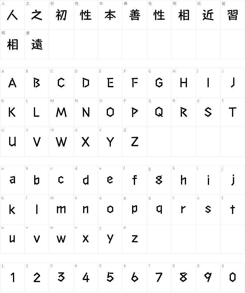 A-OTF 竹 Std M的字符映射图