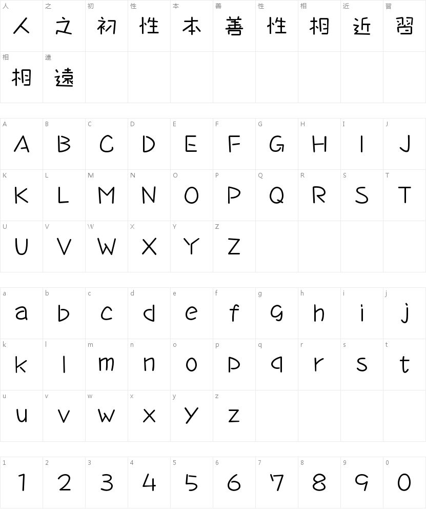 A-OTF タカポッキ Min R的字符映射图