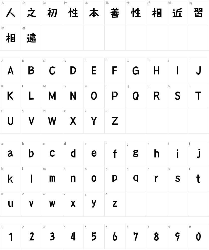 A-OTF タカハンド Std B的字符映射图