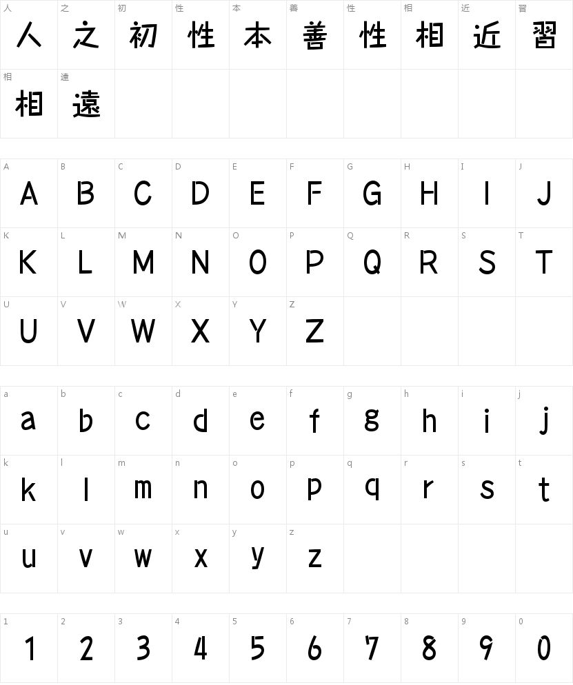 A-OTF タカハンド Std DB的字符映射图