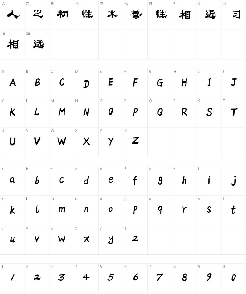 方正字迹-邢体隶二的字符映射图