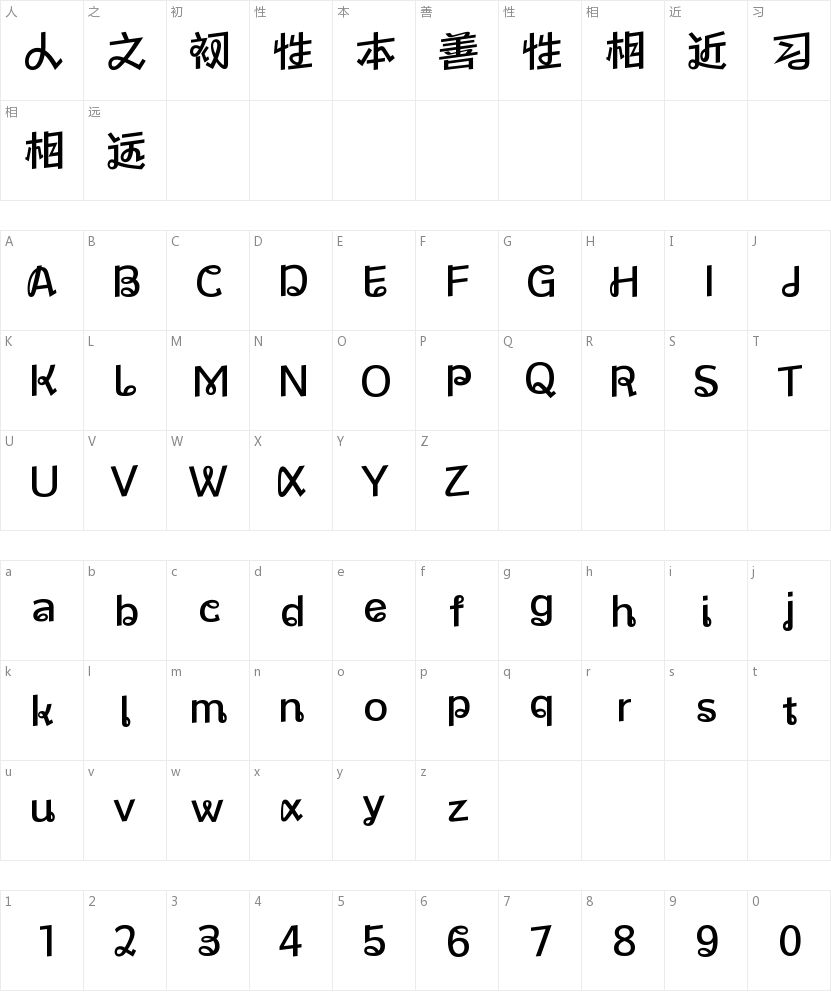 方正劲舞体 简 Medium的字符映射图