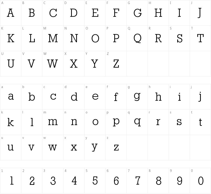 StaffordSerial Light的字符映射图