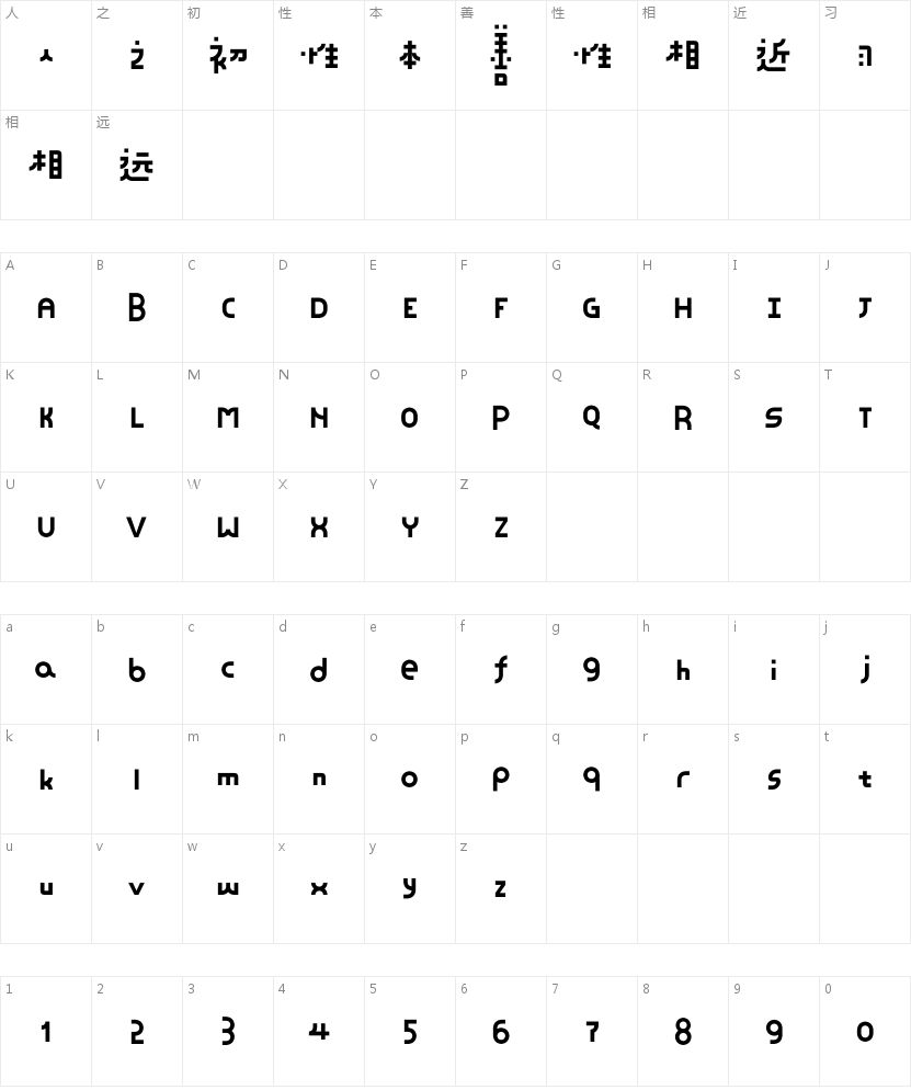 方正仙阵体的字符映射图