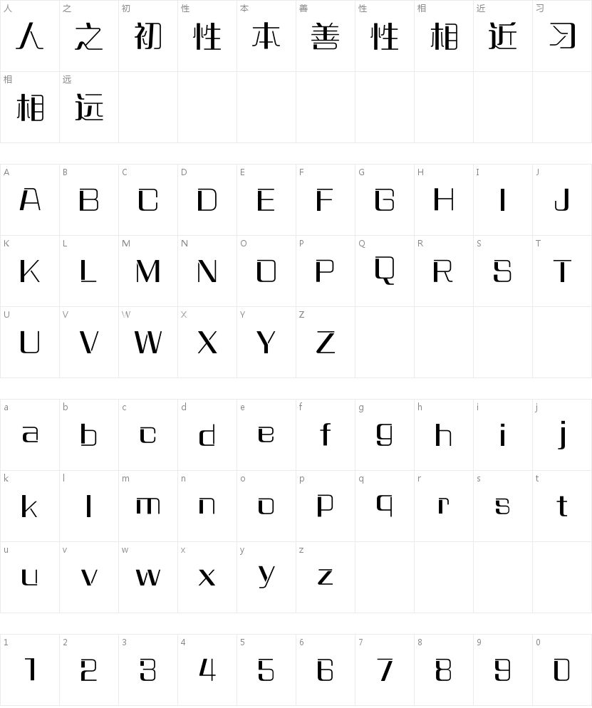 方正晴朗体 简 Medium的字符映射图