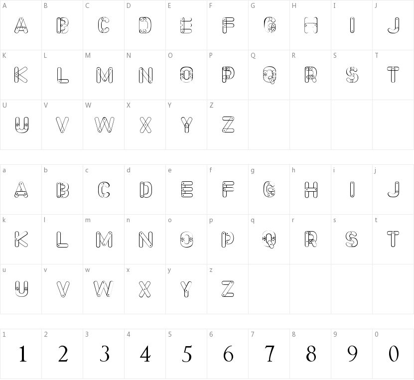 Meccano Font的字符映射图