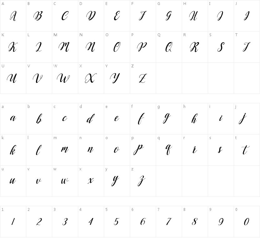 Angellie Script的字符映射图