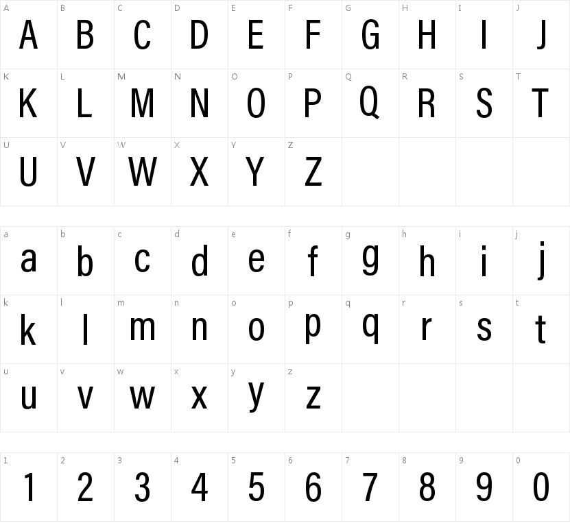 Acumin Pro Condensed Medium的字符映射图