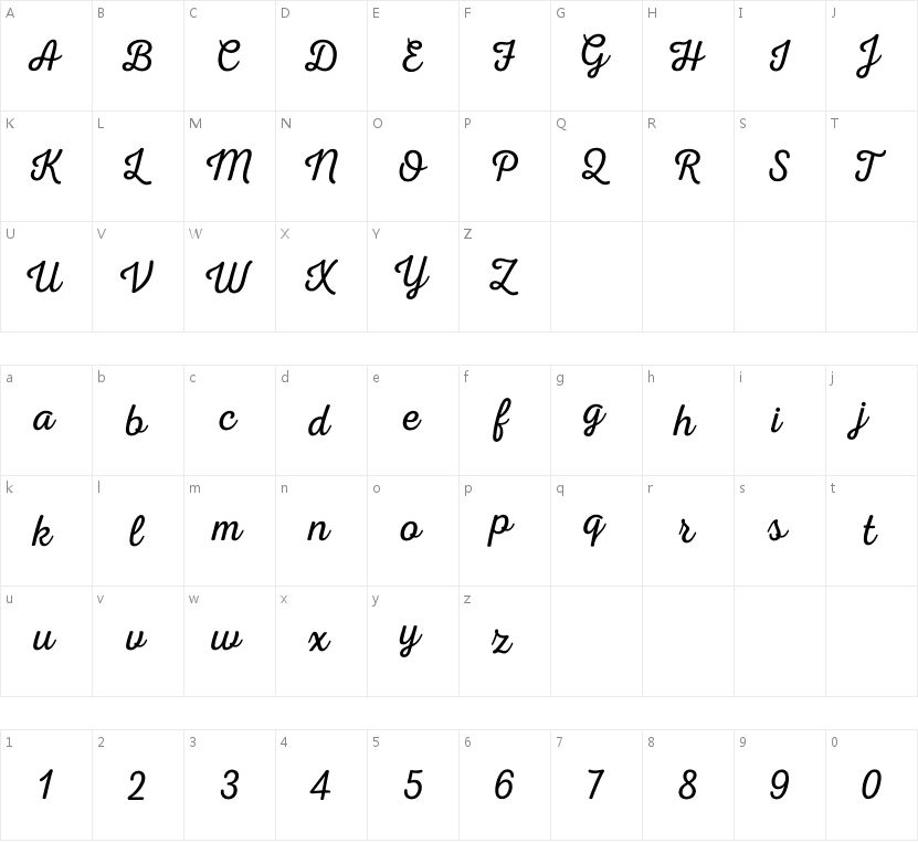 Nexa Rust Script L的字符映射图