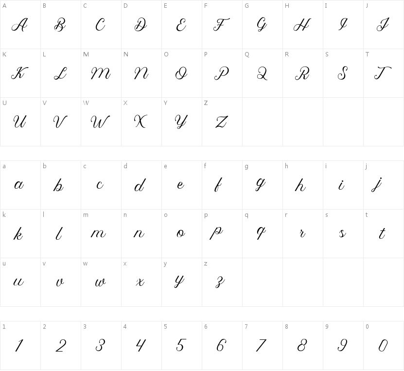 Royalite Script的字符映射图