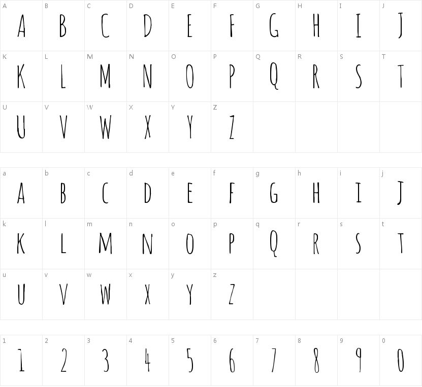 AmaticSC Regular的字符映射图