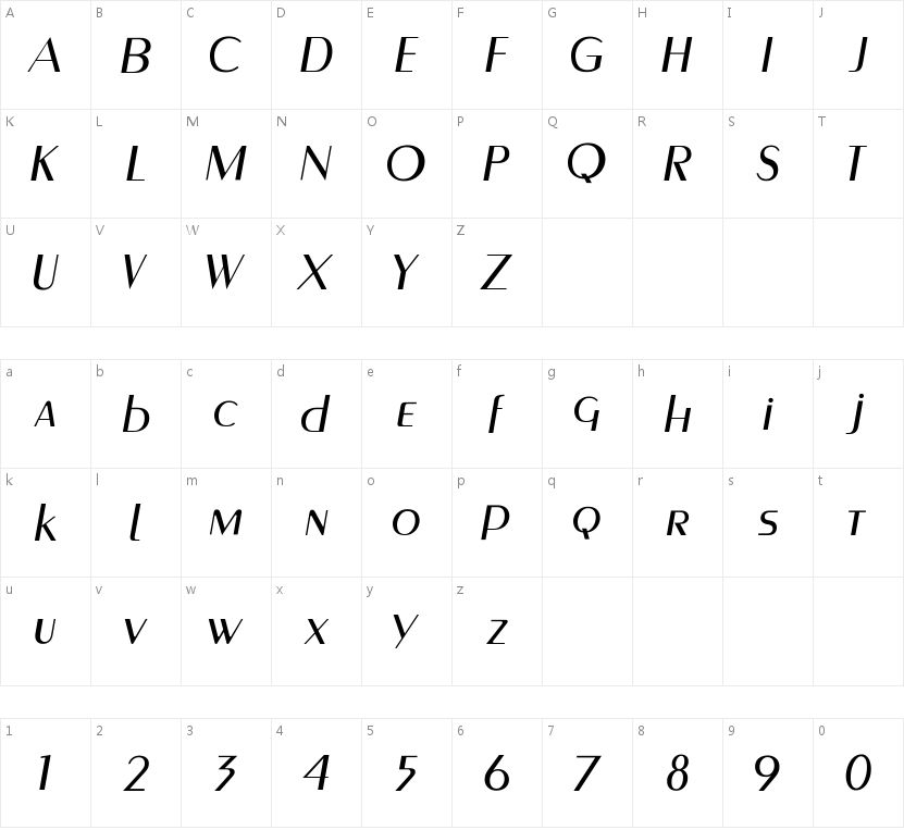 MontereyFLF Italic的字符映射图
