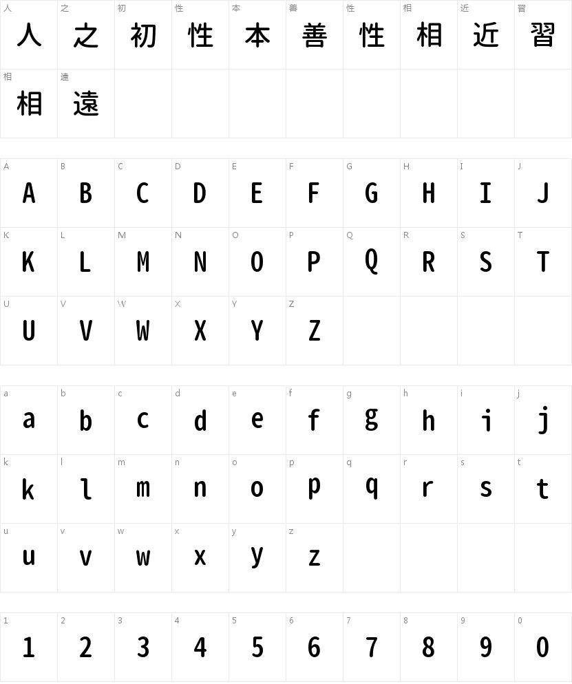 源柔ゴシック等幅 Medium的字符映射图