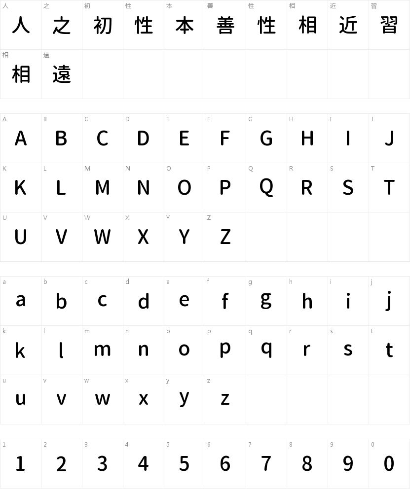 源柔ゴシックP Medium的字符映射图