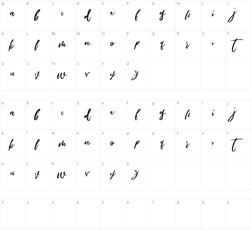 Cursive Script的字符映射图