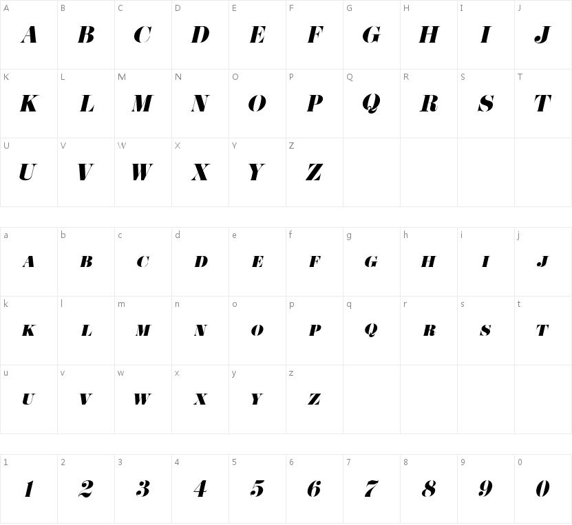 Eloquent JF Small Caps Italic Pro的字符映射图