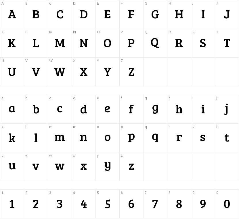 Bree Serif的字符映射图