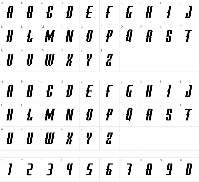Tropper Sans Serif-Italic的字符映射图