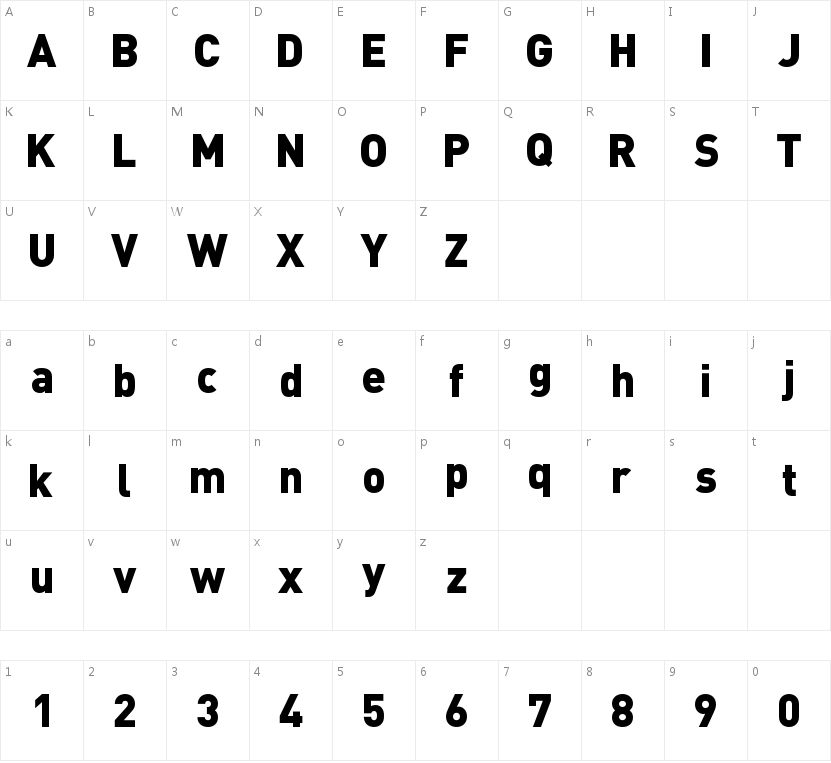 DIN Black的字符映射图