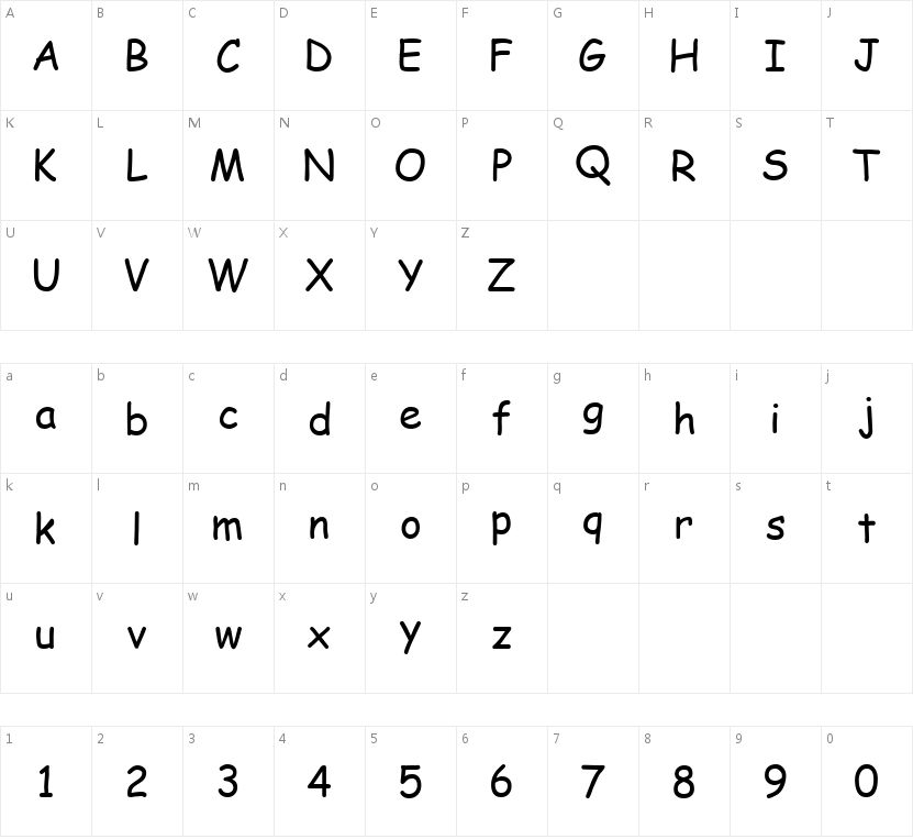 Comic Sans MS Regular的字符映射图