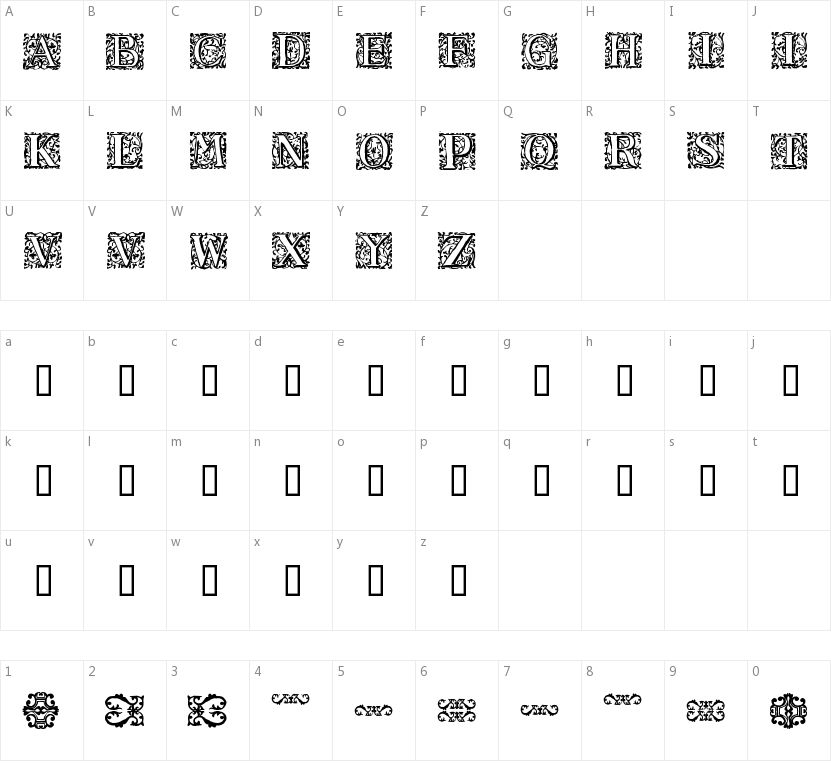 16th Arabesques的字符映射图