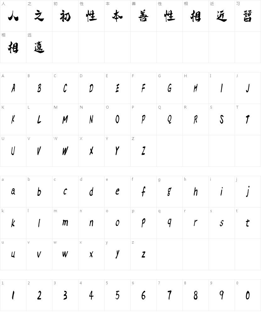 汉标高清馆诗繁的字符映射图