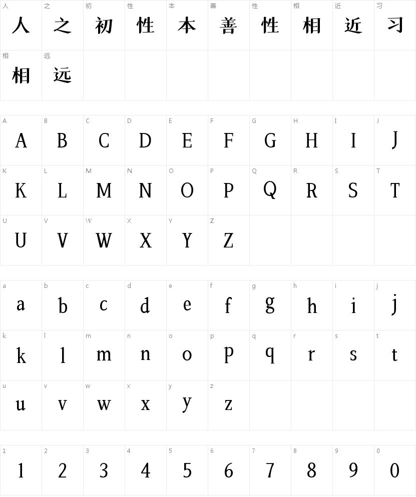 字魂大明宋的字符映射图