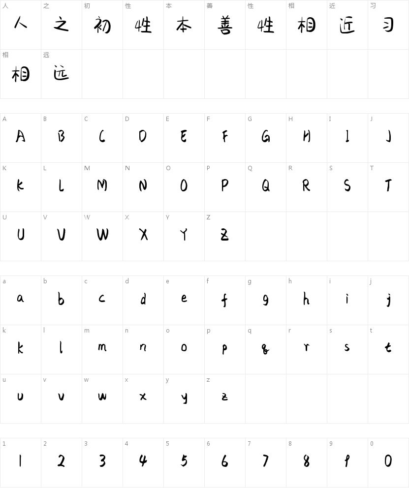 字语初心体的字符映射图